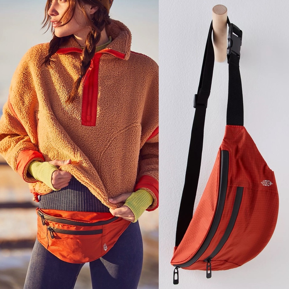 Free People Movement Ripstop Terracotta Orange & Black Runner Waist Fanny Bag